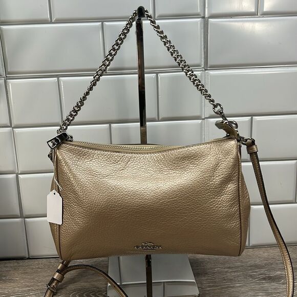 3918 Coach Metallic Tan Leather Shoulder Bag - Picture 1 of 9